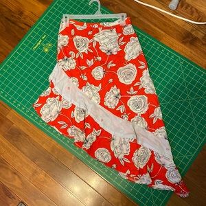 Jaase red asymmetrical midi skirt